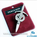 Clan Crest Pewter Kilt Pin with Ferguson Crest showing an elegant broadsword design in antique palladium finish, perfect for Scottish heritage.