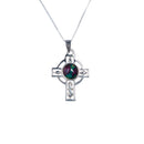Heathergems Celtic Cross Silver Pendant showcasing a unique Scottish design with a beautiful heather gem embellishment, handcrafted in 925 sterling silver.
