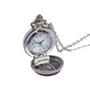 Close-up of the Heathergems Ladies Pendant Watch showing the handcrafted details and 30 inch plated chain, perfect for accessorizing any outfit.