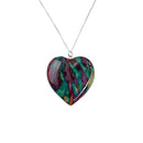 Heathergems Large Heart Pendant showcasing a unique handmade heather gem crafted in Scotland, suspended from a 20-inch sterling silver chain.