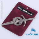 Clan Crest Pewter Kilt Pin with MacMillan Crest, a beautifully crafted broadsword style kilt pin made from traditional pewter with an antique palladium finish, perfect for showcasing clan heritage.