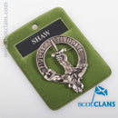 Shaw Clan Crest Badge in Pewter showcasing intricate design and durable quality, perfect for displaying clan pride as a brooch or cap badge.