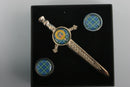 Crest and Tartan Kilt Pin and Cufflink Set