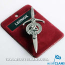Clan Crest Pewter Kilt Pin featuring Lennox Crest, crafted in Scotland with an antique palladium finish.