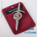 Clan Crest Pewter Kilt Pin with MacQueen Crest showcasing antique palladium finish and traditional Scottish craftsmanship.