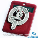 Murray Clan Crest Badge in Pewter showing traditional belted clan design, ideal for wear at clan gatherings or everyday use.