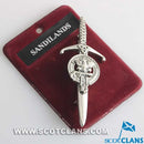 Clan Crest Pewter Kilt Pin featuring the Sandilands Crest, crafted with an antique palladium finish, perfect for Scottish heritage wear.