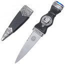 Clan Crest Sgain Dubh with coloured stone, showcasing intricate metalwork and customizable Scottish clan crest, made in Scotland.