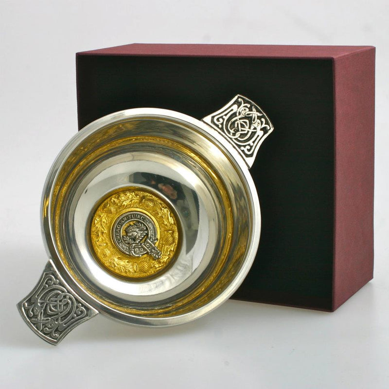 MacLaren Clan Crest Quaich with Gold Trim