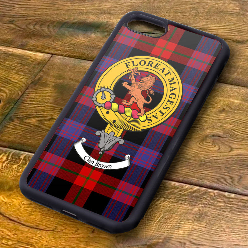 Brown Tartan and Clan Crest iPhone Rubber Case
