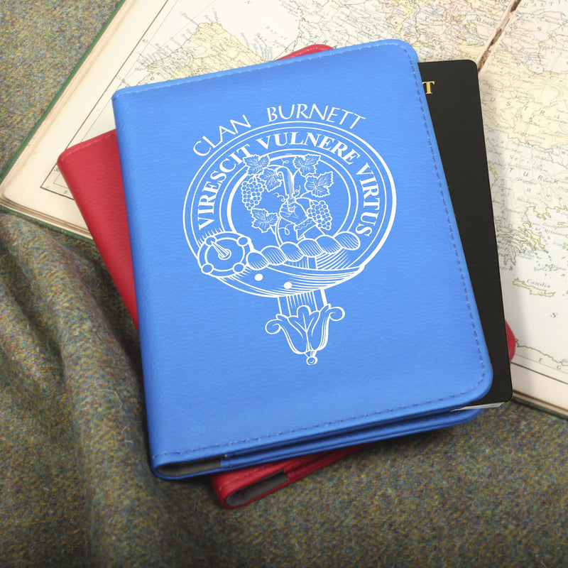 Burnett Clan Crest Leather Passport Cover