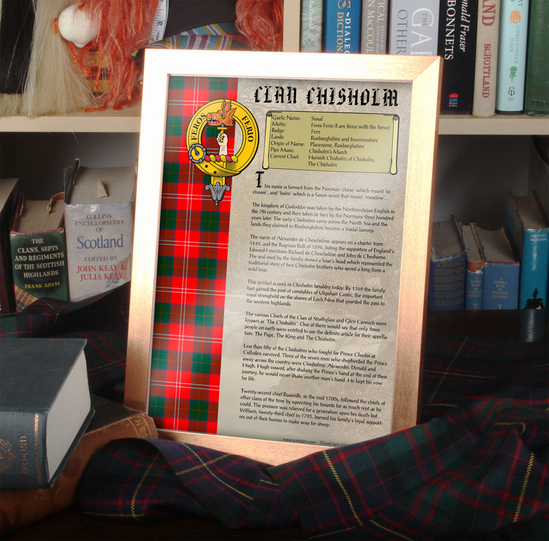 Chisholm Clan History Print - Choose Framed or Unframed