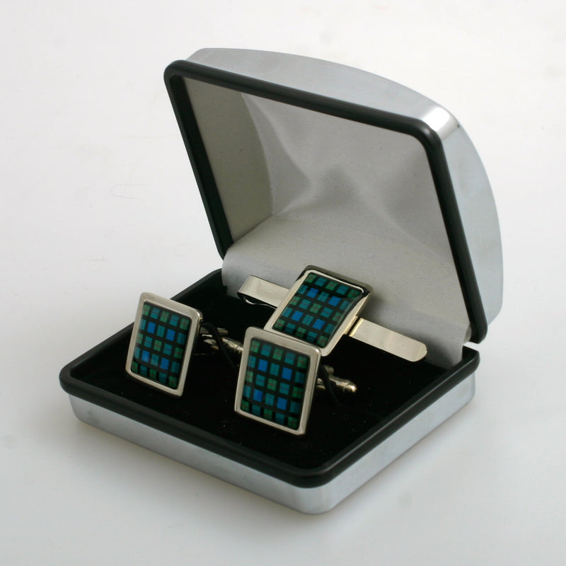 Tartan Cufflinks & Slide Set - Square