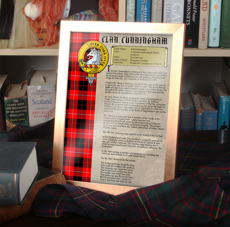 Cunningham Clan History Print - Choose Framed or Unframed