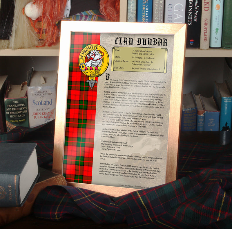 Dunbar Clan History Print - Choose Framed or Unframed