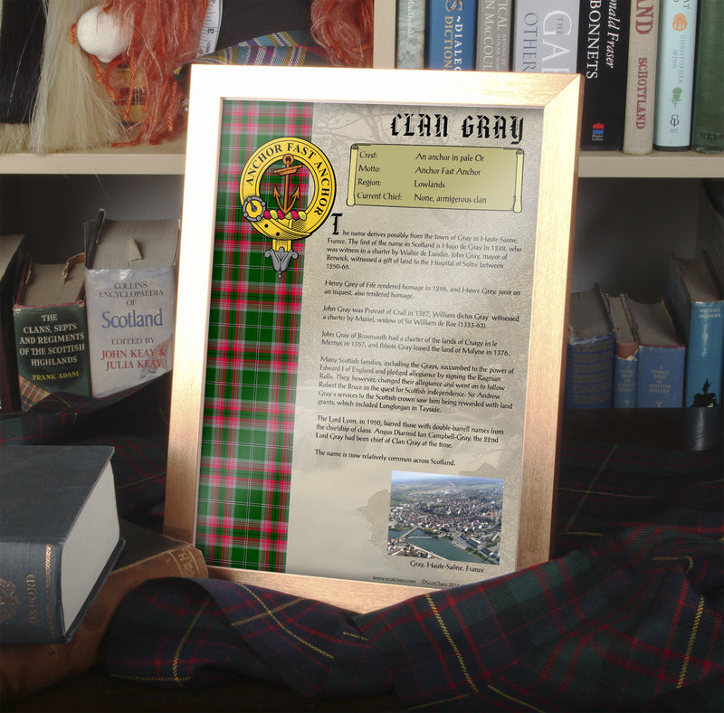 Gray Clan History Print - Choose Framed or Unframed.