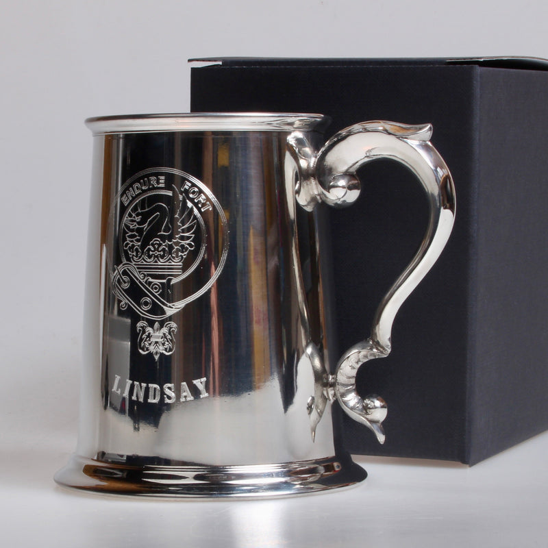 Lindsay Clan Crest Engraved Pewter Tankard