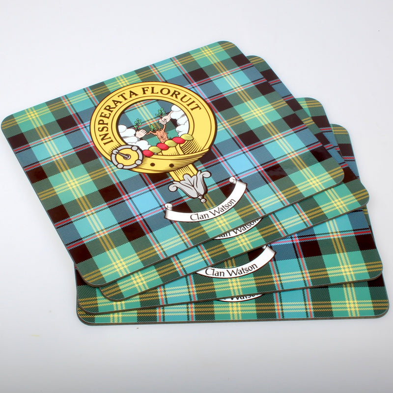 Watson Clan Crest and Tartan Place Mats - Set of Four