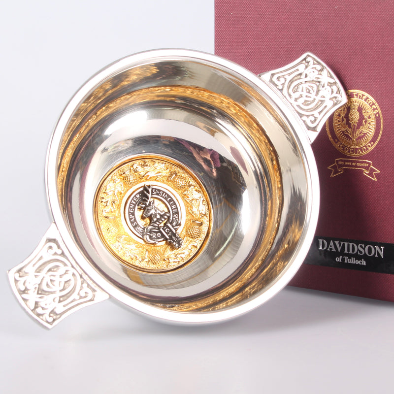 Davidson Clan Crest Quaich with Gold Trim