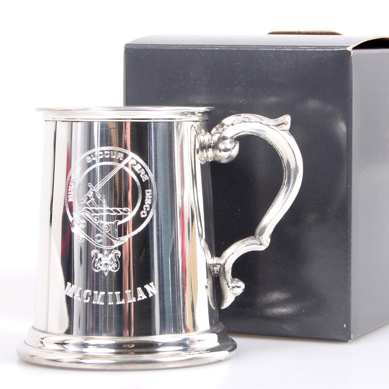 Clan Crest Half Pint Pewter Tankard with Extra Engraving