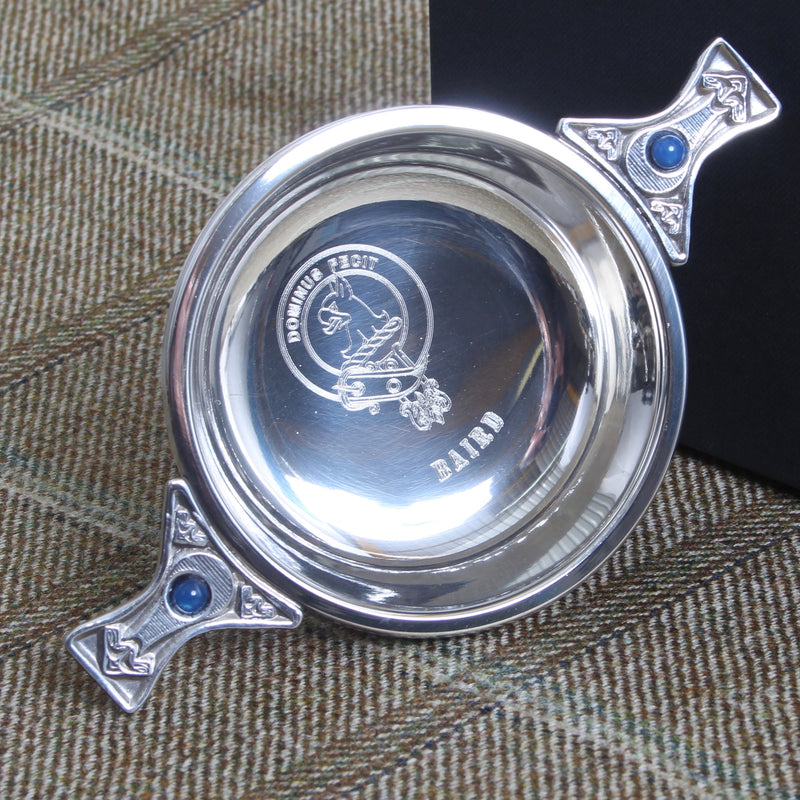 Clan Crest Engraved Pewter Gem Handle Quaich