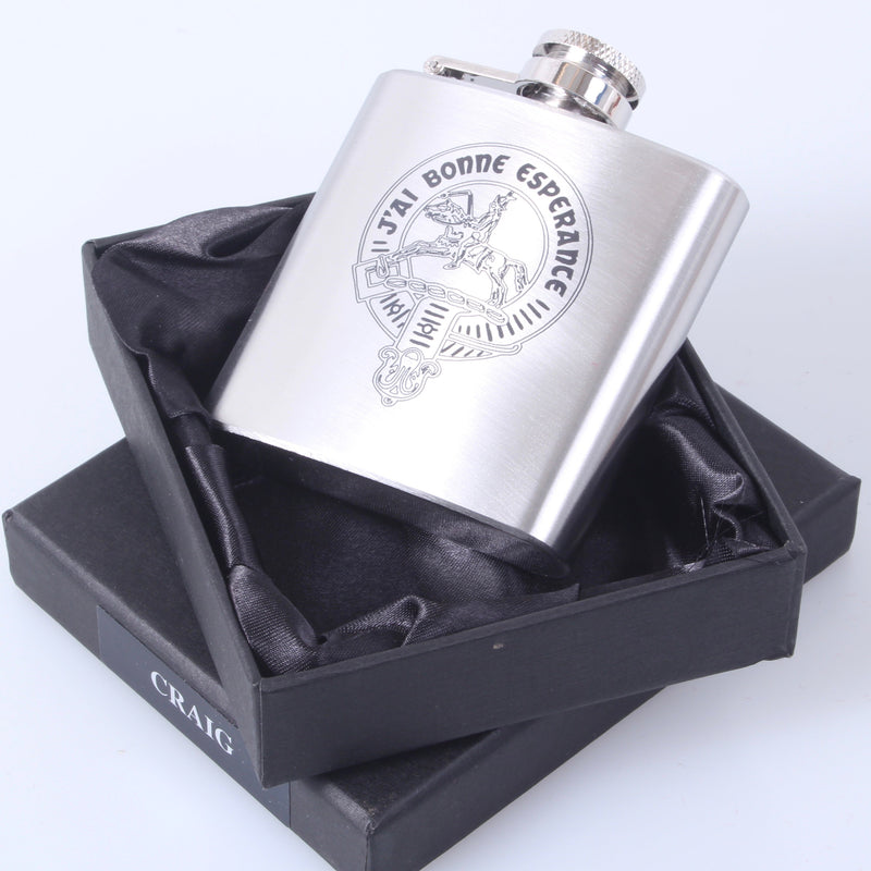 Craig 6oz Engraved Clan Crest Hip Flask