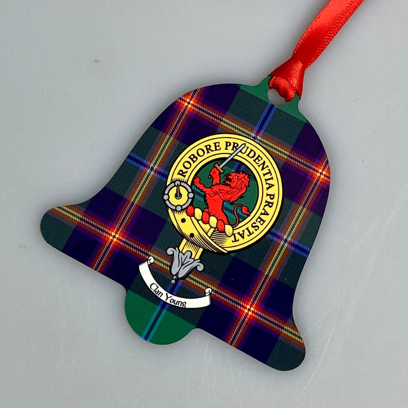 Young Clan Crest and Tartan Metal Christmas Ornament - 6 Styles Available