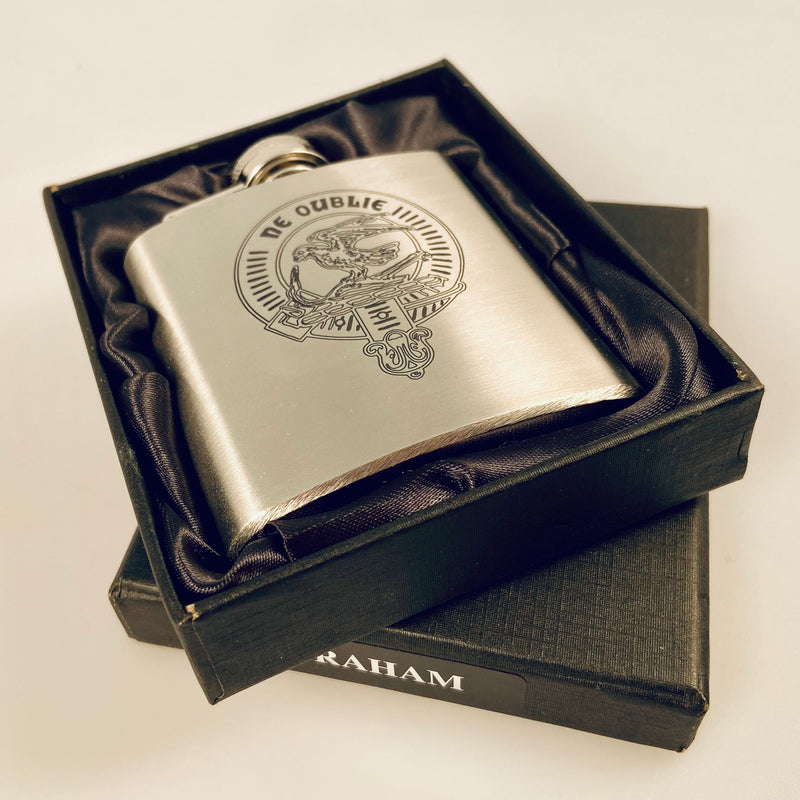 Graham 6oz Engraved Clan Crest Hip Flask