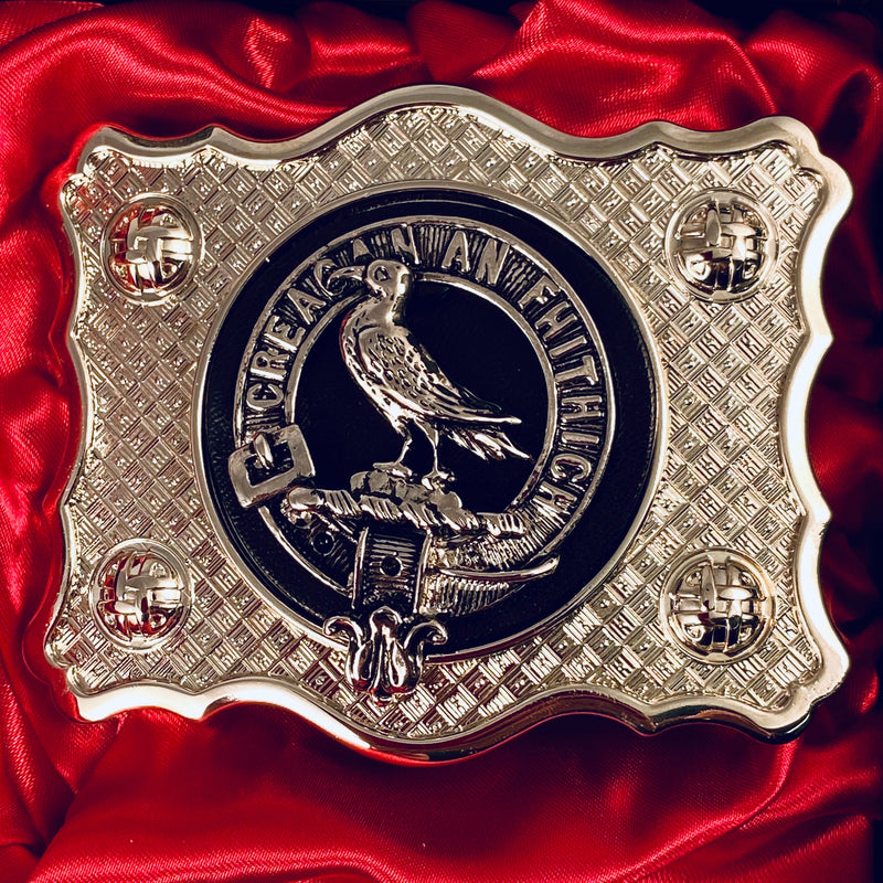 MacDonnell of Glengarry Pewter Clan Crest Buckle For Kilt Belts