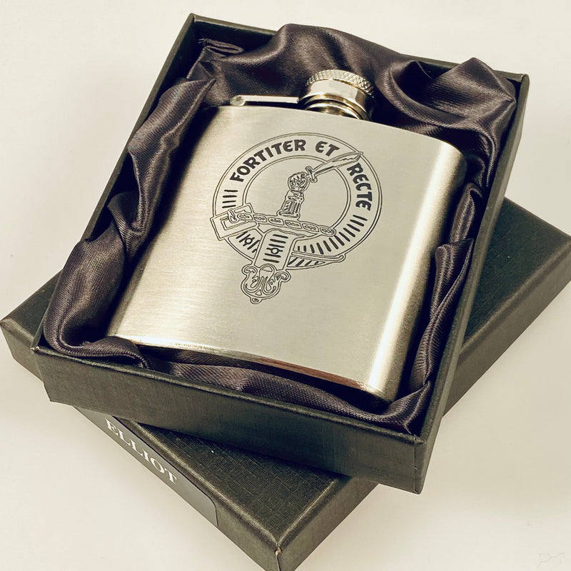 Elliot 6oz Engraved Clan Crest Hip Flask