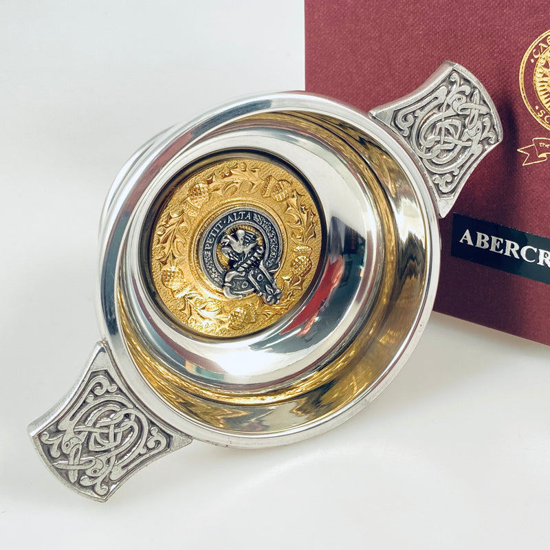 Abercrombie Clan Crest Quaich with Gold Trim