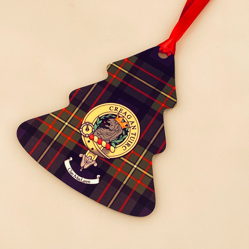 MacLaren Clan Crest and Tartan Metal Christmas Ornament - 6 Styles Available