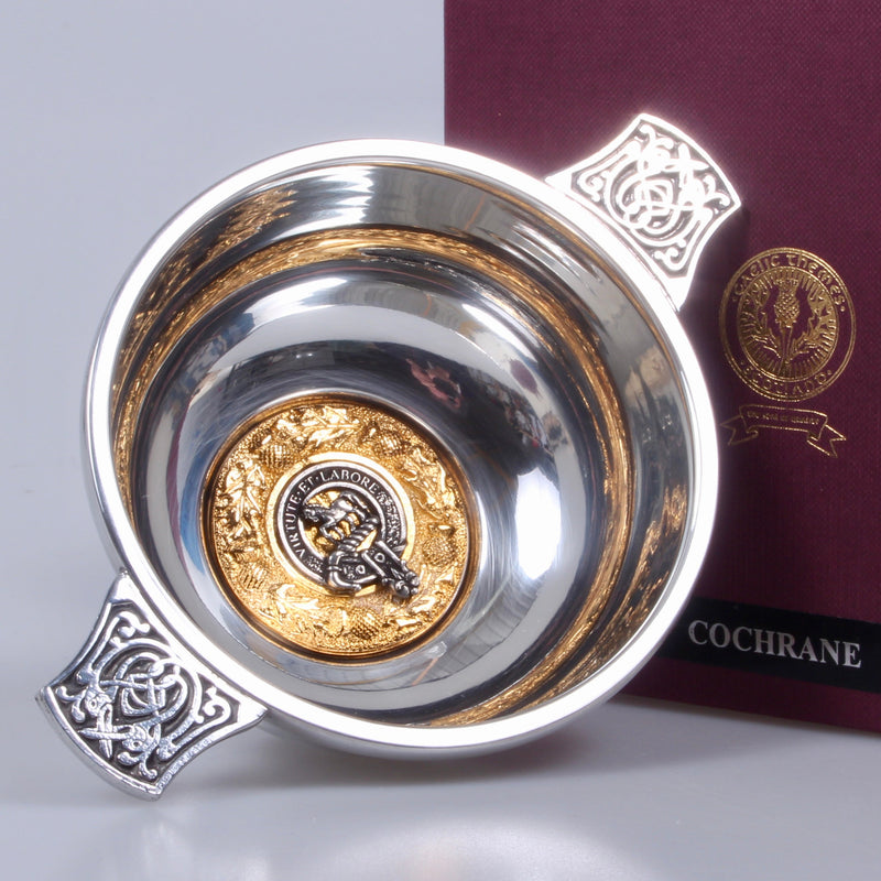 Cochrane Clan Crest Quaich with Gold Trim