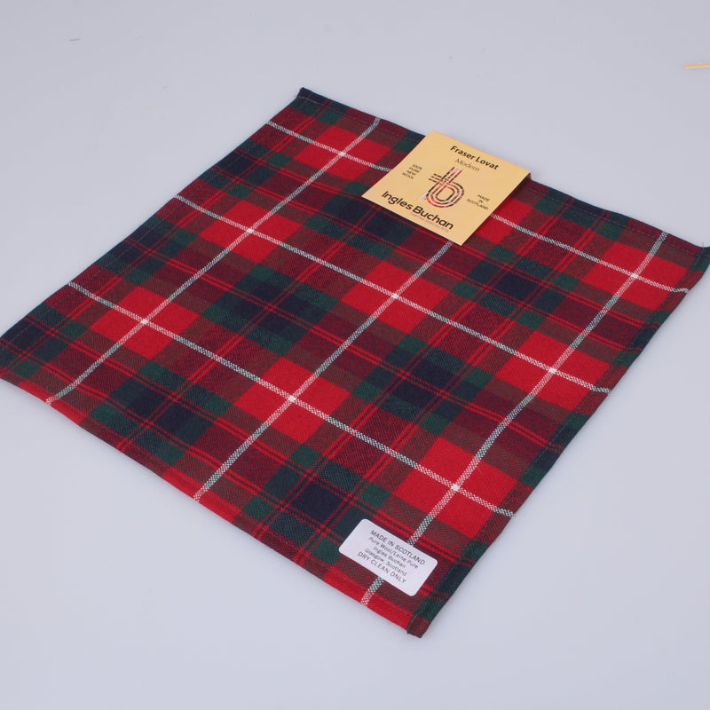 Wool Tartan Pocket Square in Fraser of Lovat Modern Tartan