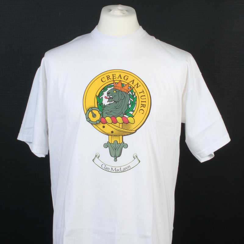 MacLaren Clan Crest White T Shirt - Size Large to Clear