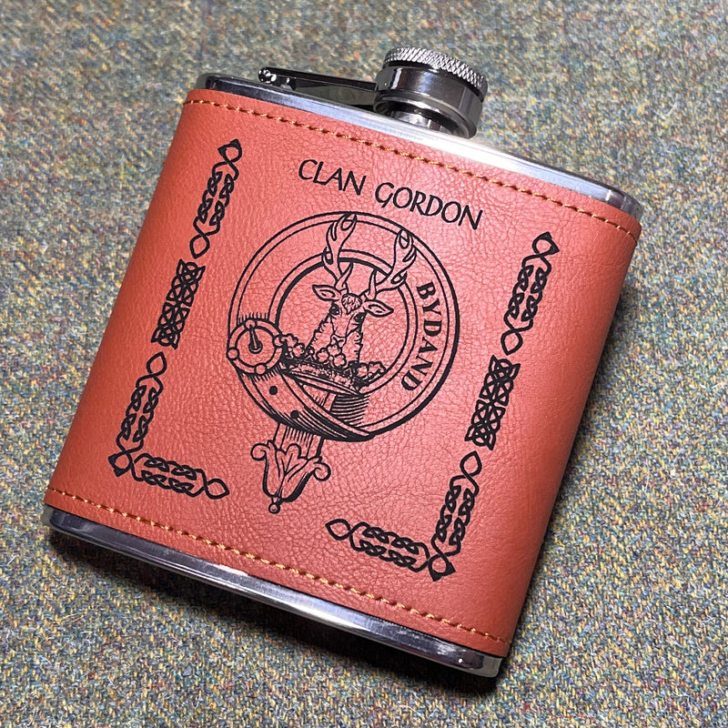 Gordon Clan Crest PU Leather Covered Hip Flask