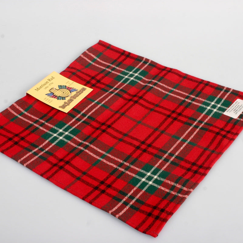 Wool Tartan Pocket Square in Morrison Red Modern Tartan.