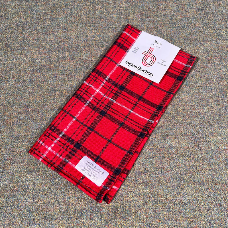 Wool Tartan Pocket Square in Rose Red Modern Tartan