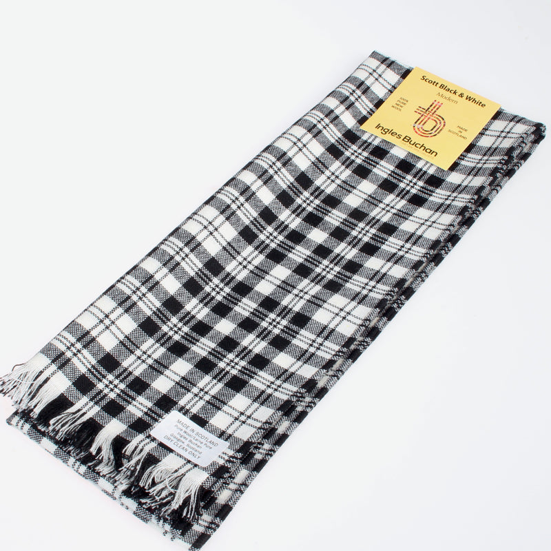 Wool Scarf in Scott Black and White Tartan