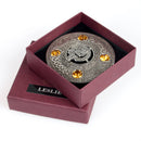 Leslie Clan Crest Pewter Plaid Brooch
