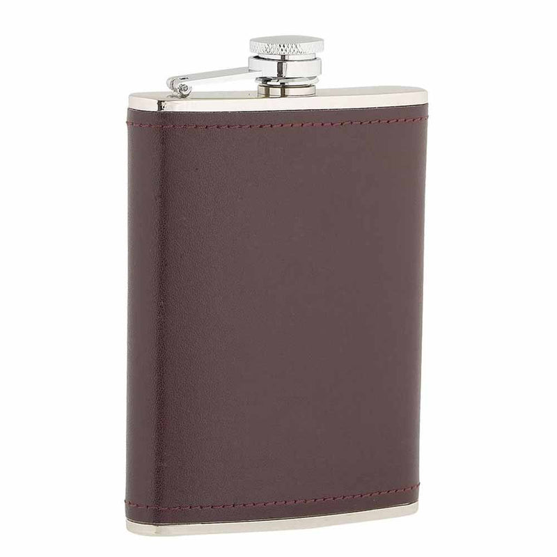 8oz Burgundy Leather Stainless Steel Flask