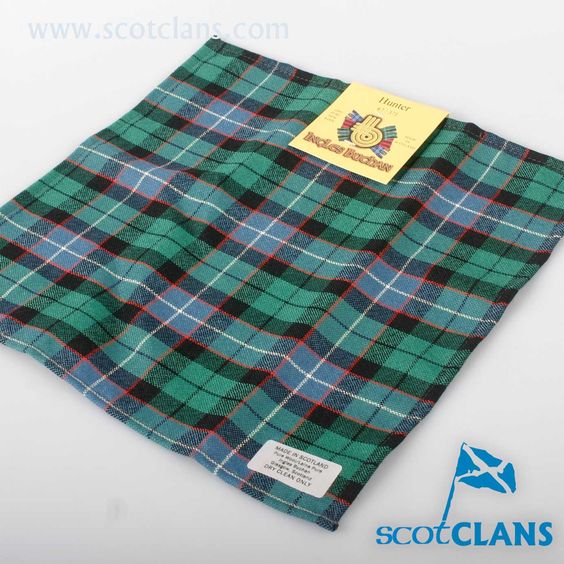 Wool Tartan Pocket Square in Hunter Ancient Tartan