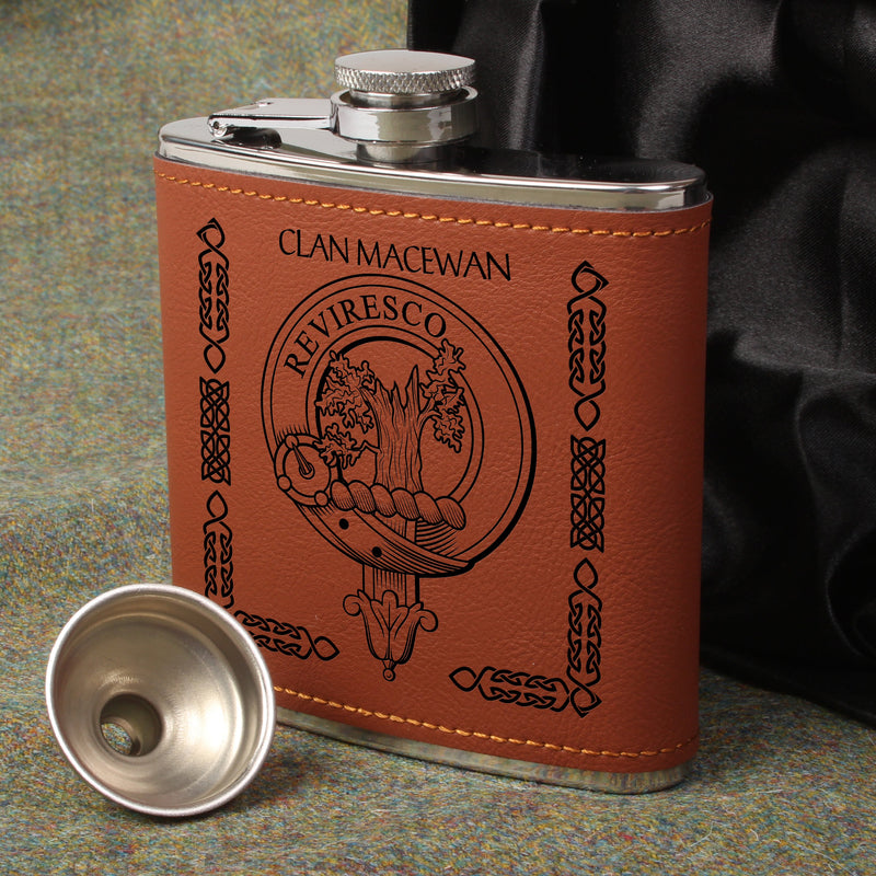 MacEwan Clan Crest PU Leather Covered Hip Flask