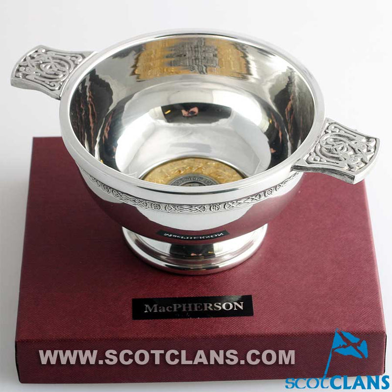 MacPherson Clan Crest Quaich with Gold Trim