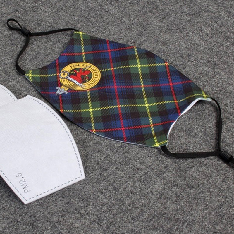 Clan Crest & Tartan Face Mask - Adjustable Straps