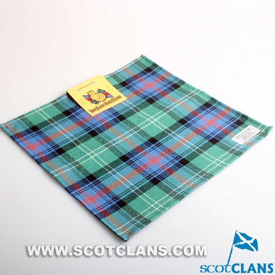 Wool Tartan Pocket Square in Sutherland Ancient Tartan